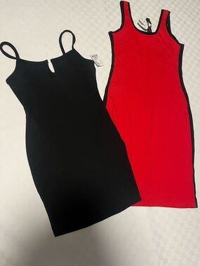 Marshalls Black & Red Slim Tank Midi Dresses